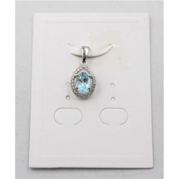 #63-NATURAL BLUE TOPAZ & CZ PENDANT