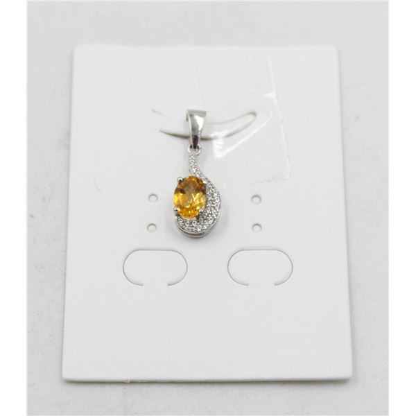 #45-NATURAL YELLOW CITRINE & CZ PENDANT