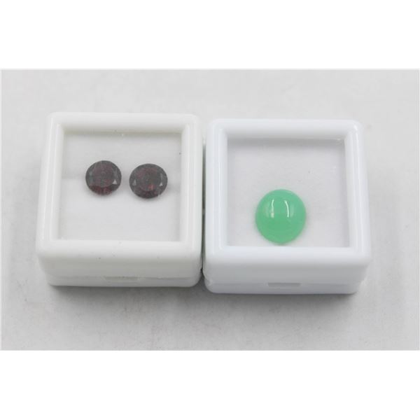 #191-NATURAL CHRYSOPRASE 4.40CT  & GARNET 3.00CT