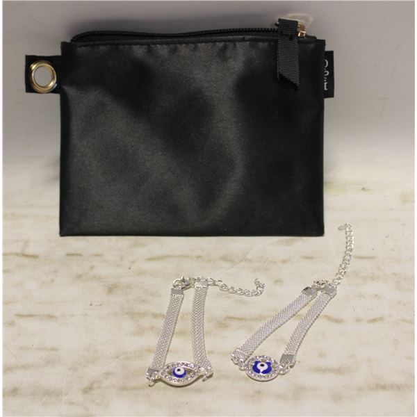 SET OF 2 SILVER PLATED CRYSTAL LUCKY BLUE EYES TUR