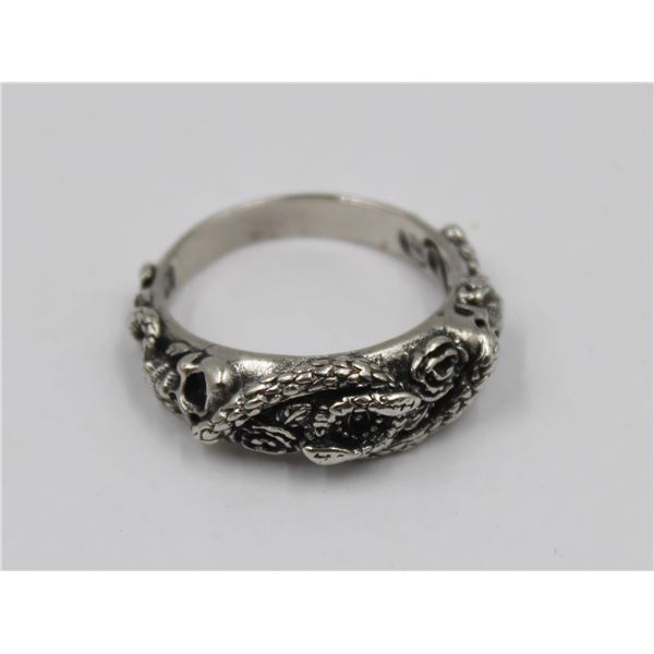 ANTIQUE STYLE GOTHIC SKULL SNAKE SERPENT ROSE