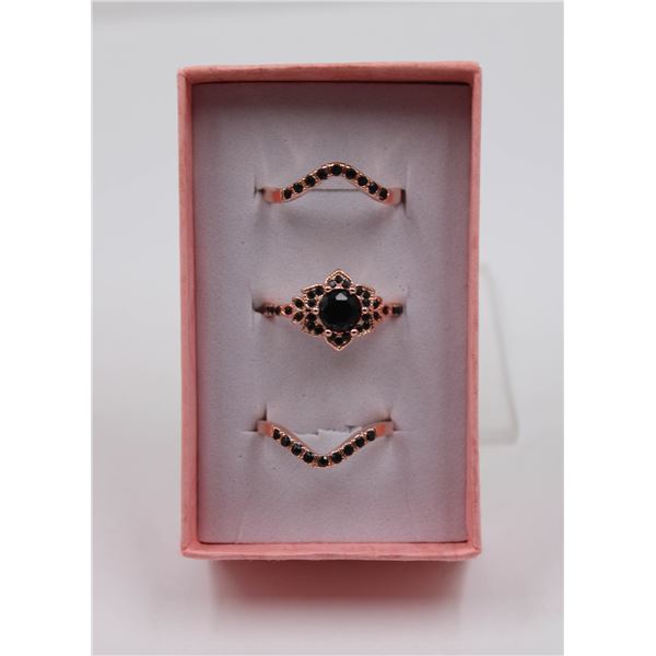 SET OF 3 GOLD TONE LADIES BLACK ZIRCONIA SZ9
