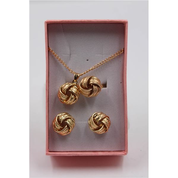 GOLD COLOR TWIST LUCKY KNOT EARRINGS NECKLACE RING