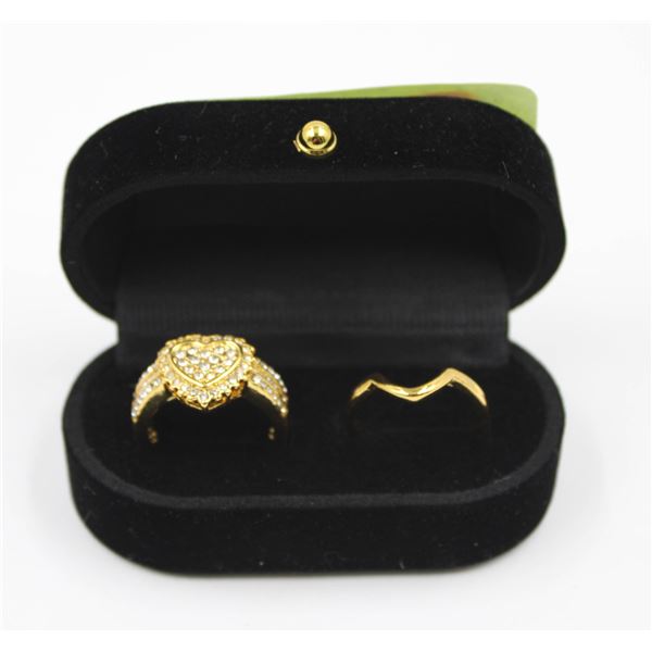 2PCS LADY HEART RINGS SET INLAID ZIRCON SIMULATED