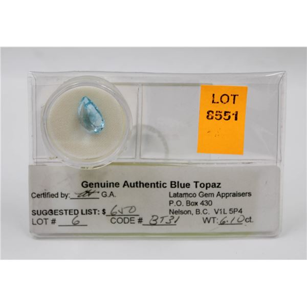 GENUINE AUTHNTIC BLUE TOPAZ WITH COA - SUGGESTED