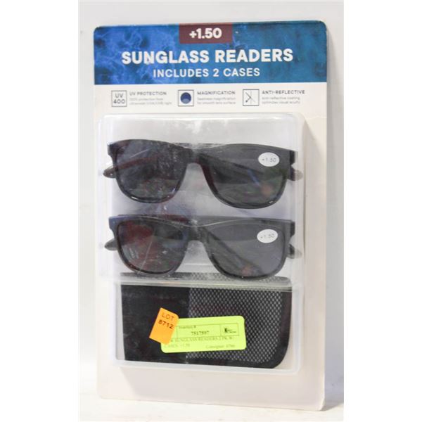 NEW SUNGLASS READERS 2 PK W/ CASES. +1.50