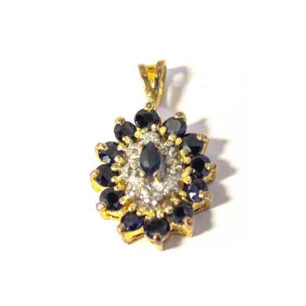 BLUE SAPHIRE AND CZ STONE PENDANT
