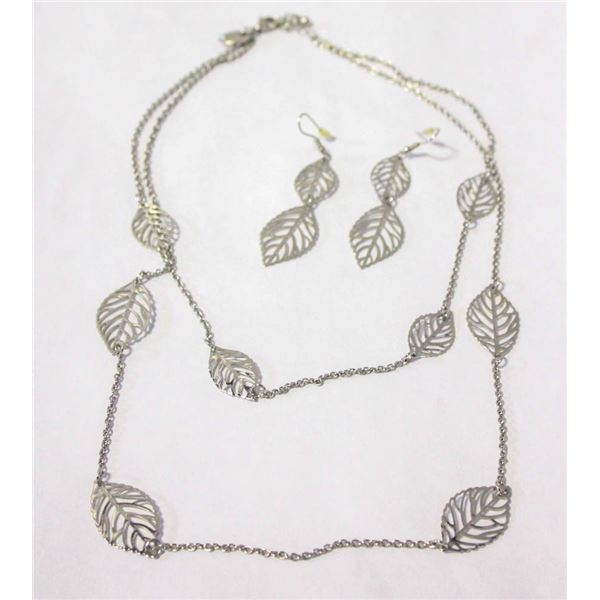 SILVER LEAF NECKLACE AND EARRING SET