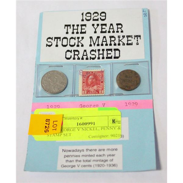 1929 GEORGE V NICKEL, PENNY & STAMP SET