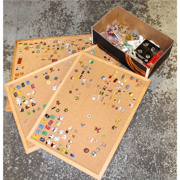 3 CORK BOARDS PARTIALLY FILLED WITH ESTATE PIN-