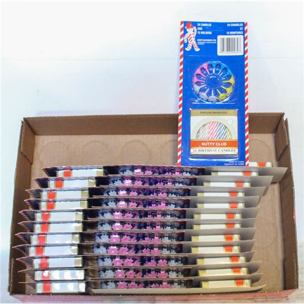 CASE OF 24 NEW BIRTHDAY CAKE CANDLES & HOLDERS
