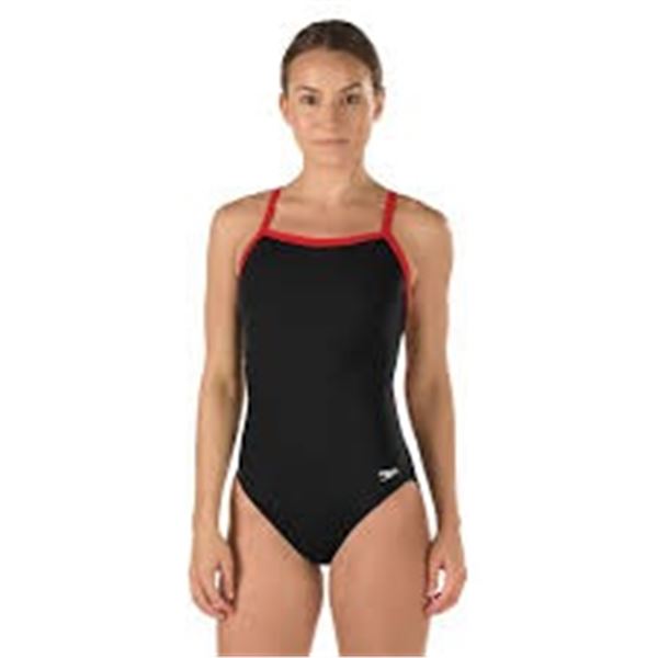 NEW SPEEDO FLYBACK RAININ SUIT SIZE 8 BLACK RED