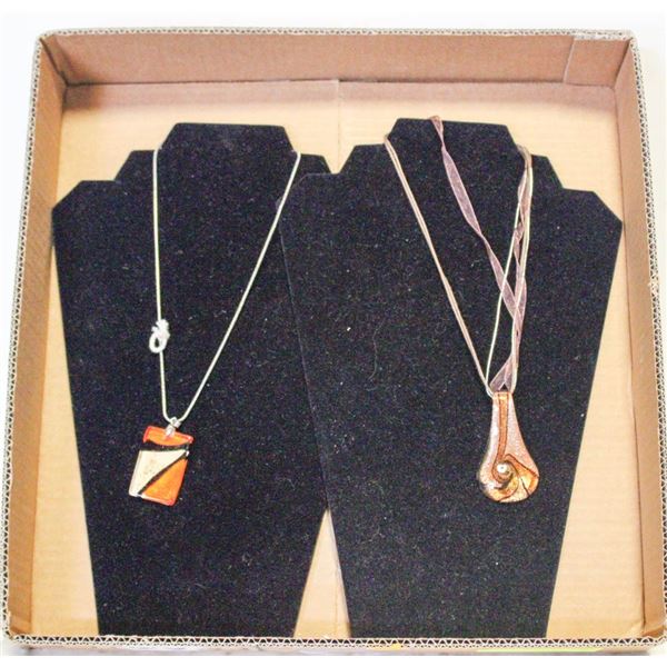 2 GLASS ART NECKLACES