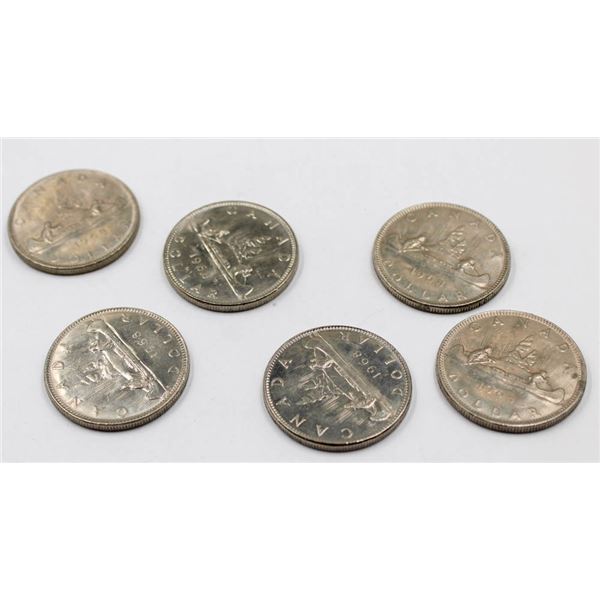 6 X 1968 CANADA ONE DOLLAR COINS CANOE