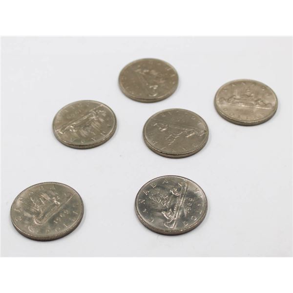 6 X 1969 CANADA ONE DOLLAR COINS CANOE