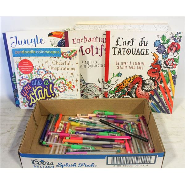 COLORING PENS PLUS 5 ADULT COLOR BOOKS