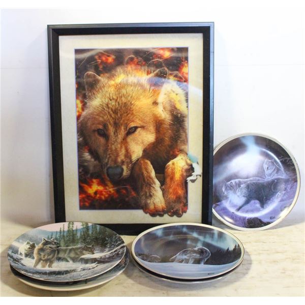 5 WOLF COLLECTORS PLATE + WOLF PICTURE +