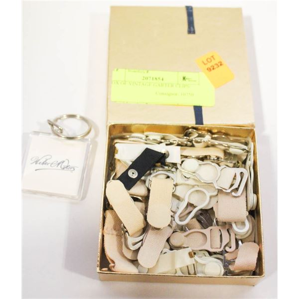 BOX OF VINTAGE GARTER CLIPS
