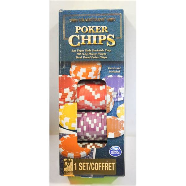 SET OF NEW POKER CHIPS IN BOX