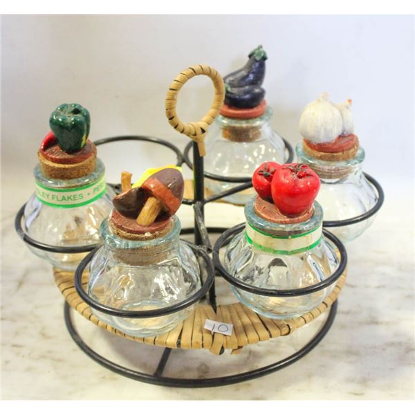 VINTAGE SPICE RACK MISSING ONE LID WITH