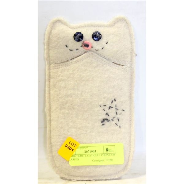 FABRIC WHITE CAT CELL PHONE OR GLASSES