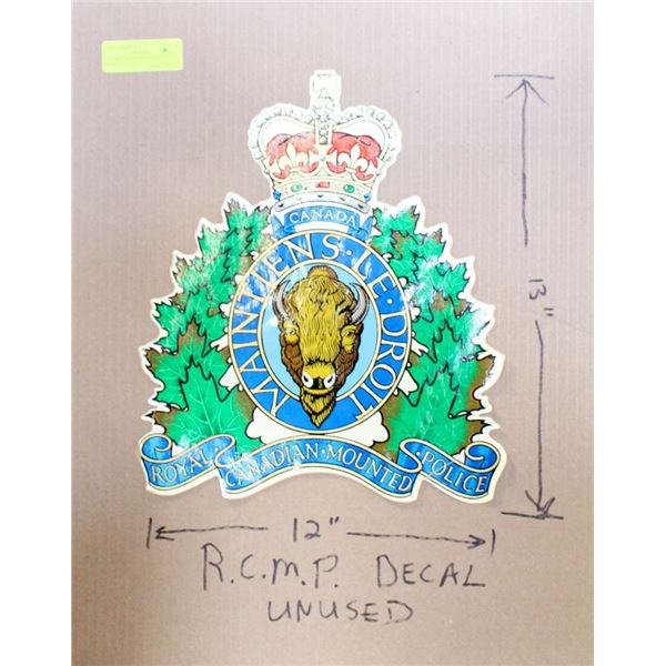 VINTAGE RCMP UNUSED DECAL 12 " WIDE X 13 " TALL