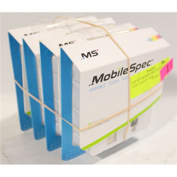 LOT OF 4 MOBILE SPEC CHARGE + SYNC CABLES - NEW