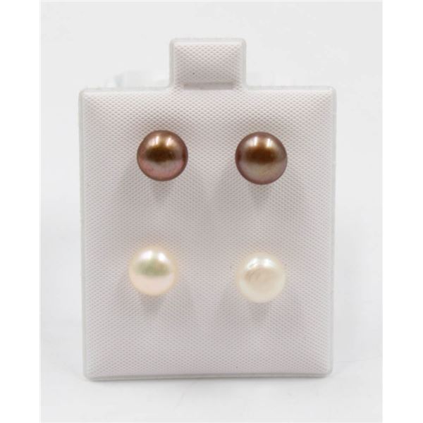#69-NATURAL AKOYA PEARL EARRINGS /2 PAIR
