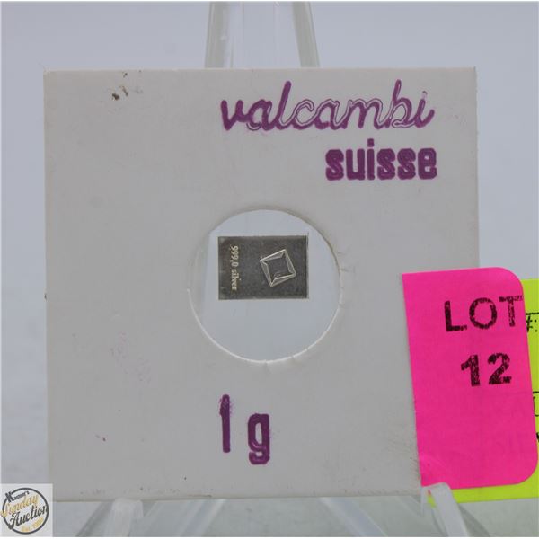 VALCOMBI SUISSE 1 GRAM, .999 FINE SILVER BAR