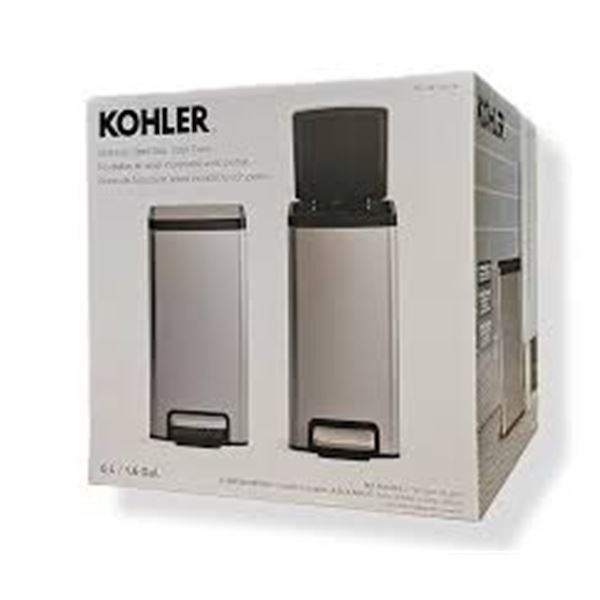 NEW 2 KOHLER STAINLESS STEEL STEP TRASH CANS