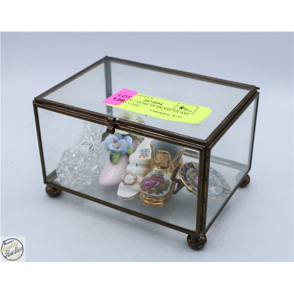 BRASS+GLASS DISPLAY CASE WITH LIMOGES + MORE