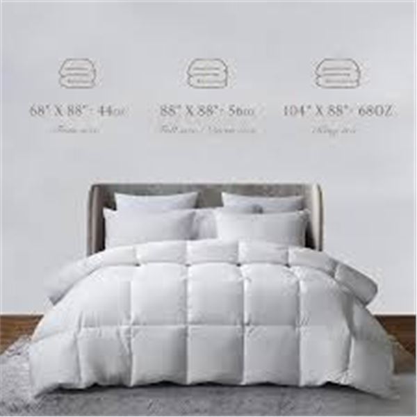 NEW ROYAL LUXE FULL/QUEEN 90X90" WHITE DOWN DUVET