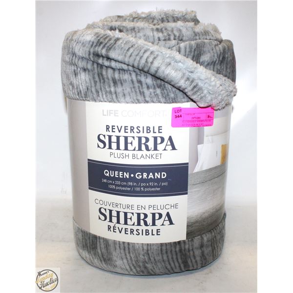 NEW REVERSIBLE SHERPA PLUSH BLANKET QUEEN 98 X 92"