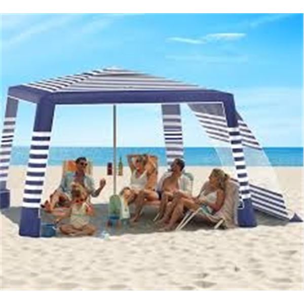 BRAND NEW RHINO VALLEY BEACH TENT BLUE & WHITE STR
