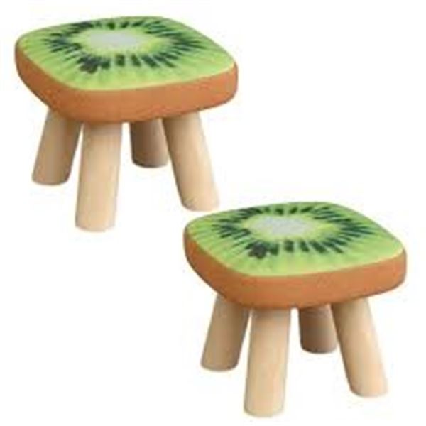 NEW JZSMY 2PC SOLID WOOD STOOL KIWI