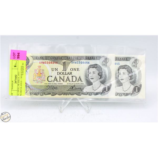 2 X 1 DOLLAR BILLS, 1973 UNCIRCULATED + SEQUENTIAL