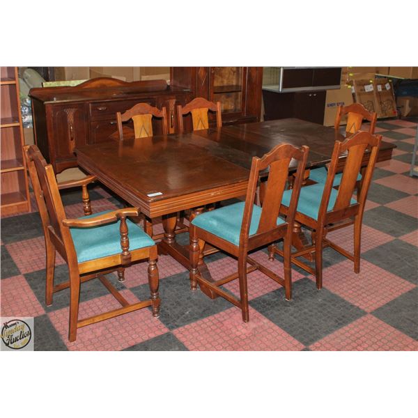 VINTAGE WOOD DINING ROOM TABLE W/ORIGINAL SEATS