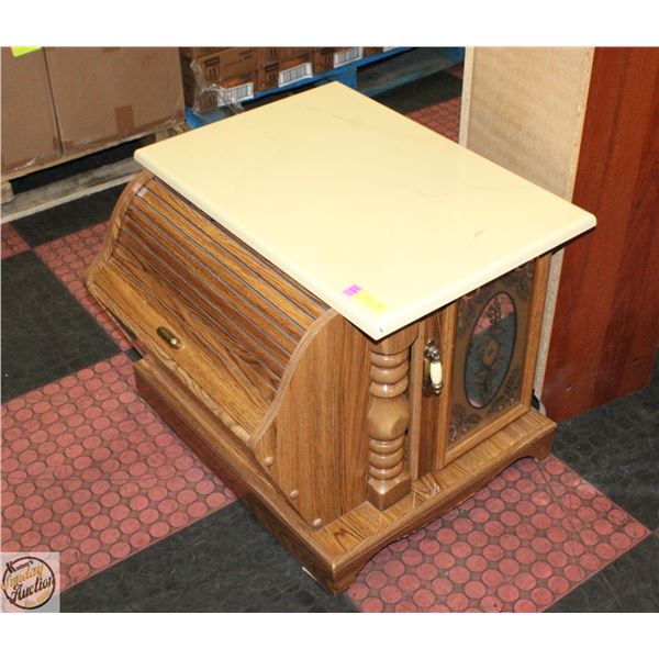 STONE STOP ROLL TOP SIDE TABLE WITH INLAY