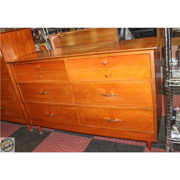 VINTAGE WALNUT 6 DRAWER DRESSER W/MIRROR-