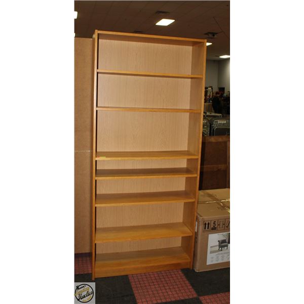 WOOD BOOKSHELF- 8 SHELF- 79" T X 35" W X 11" D