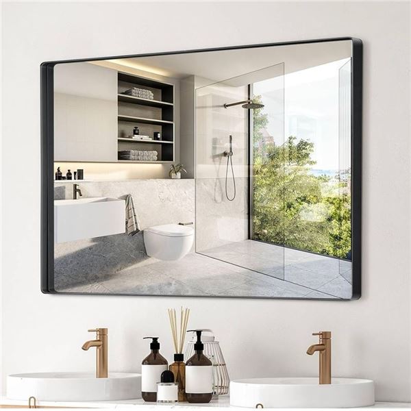 NEW NARCISSUS WALL MIRROR 40 X 30" BLACK