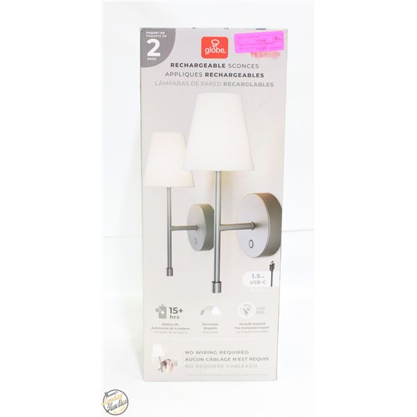 GLOBE 2 PACK RECHARBALE SCONCES WALL LIGHT