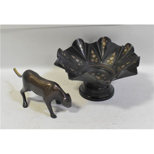 SOLID HEAVY BRASS ETCHED DISH + SOLID