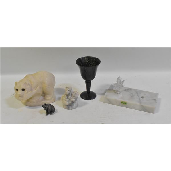 GENUINE SOAPSTONE BEAR SCULTURES + SOLID