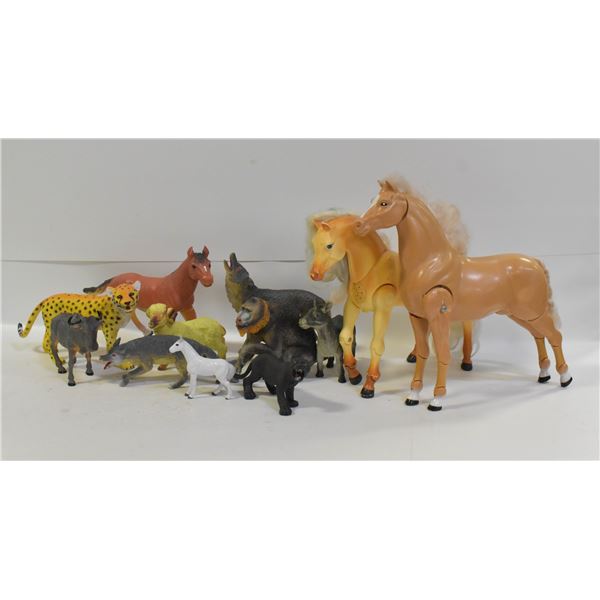 2 FLATS OF VINTAGE TOY ANIMALS INCLUDES 2 BARBIE-
