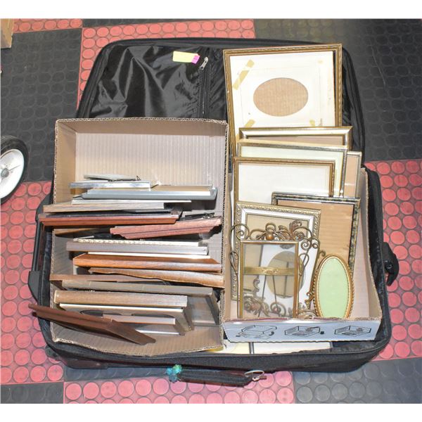 LARGE SUITCASE + ASSORTED OLD VINTAGE PICTURE