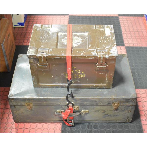 PAIR OF MILITARY METAL STORAGE TRUNKS