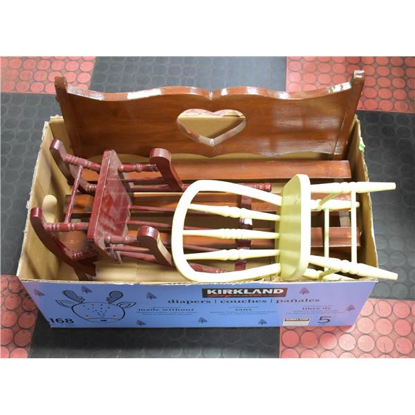 2 WOODEN DOLL CHAIRS + WOODEN DOLL