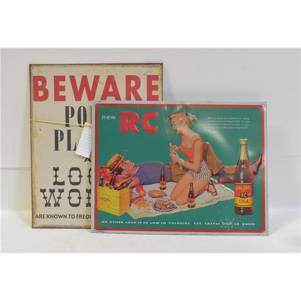 2 METAL SIGNS R.C COLA AND POKER PLAYERS