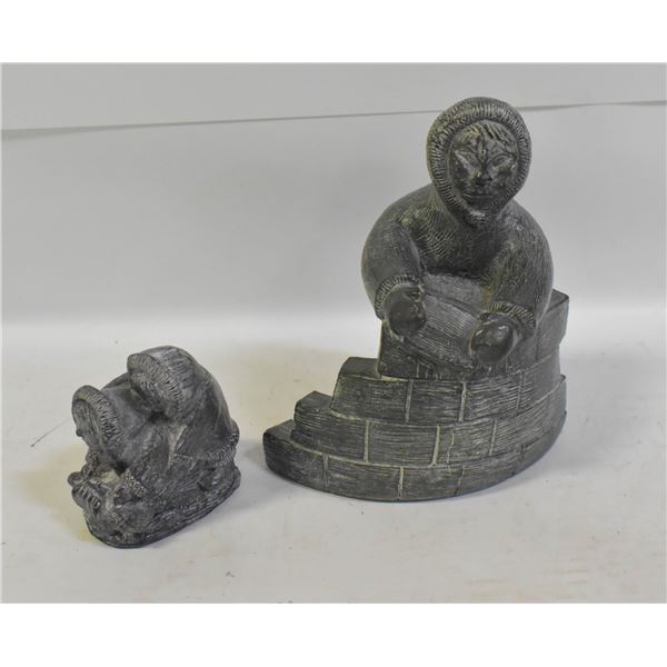 2 INUIT WOLF SCULPTURES 7" TALL & 3.5" TALL